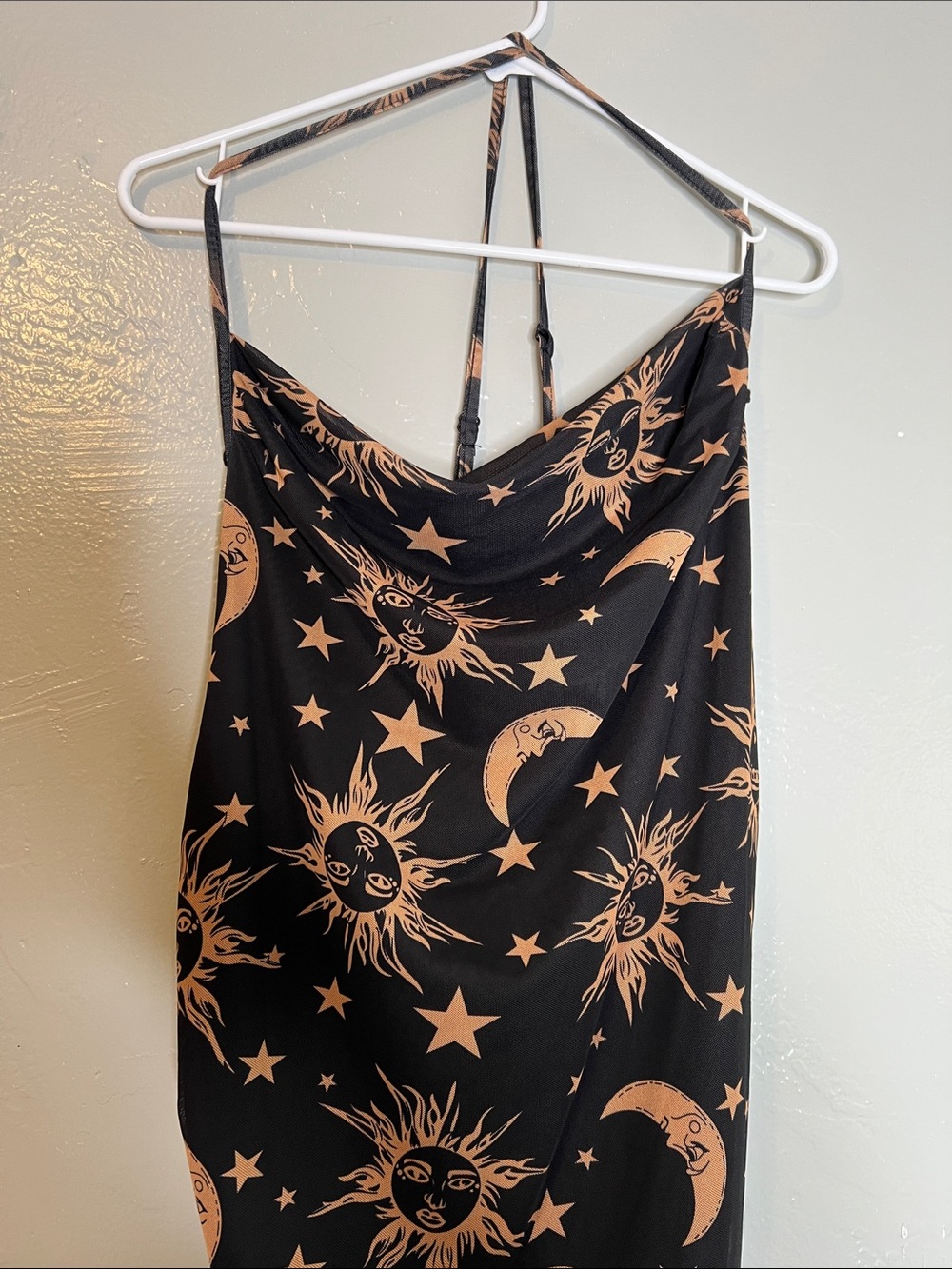 Celestial Black Sun & Moon Print Mermaid Maxi Goth SZ XL - Picture 3 of 4